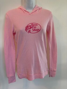 Small Women’s Bass Pro Shops Pink Hooded Thermal Top Long Sleeve T-Shirt